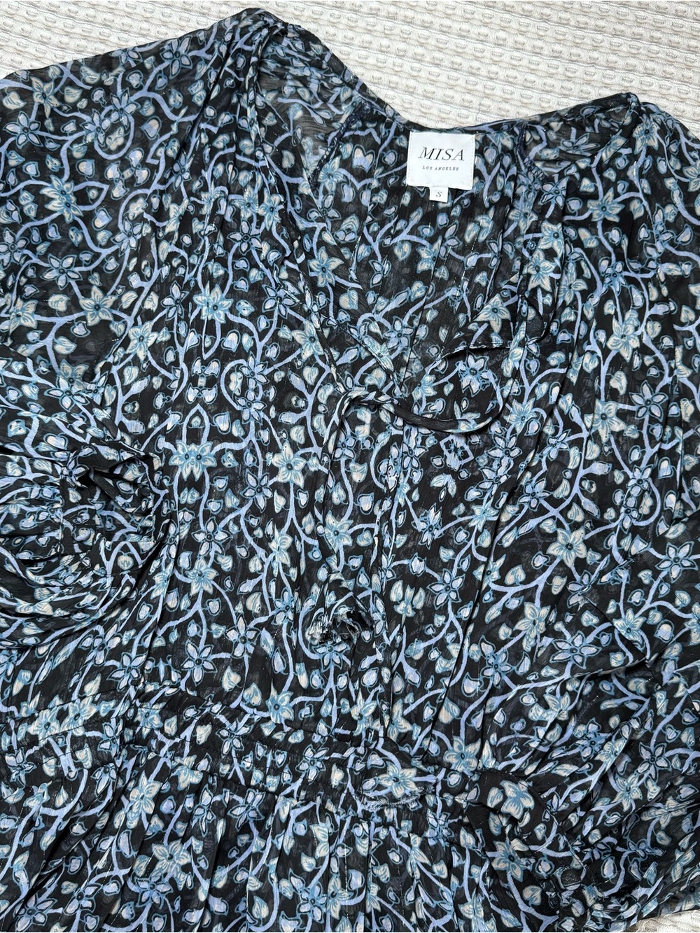 Misa Los Angeles Karlisa Floral Black And Blue Dress Size Small V Neck Flowy - Picture 3 of 8